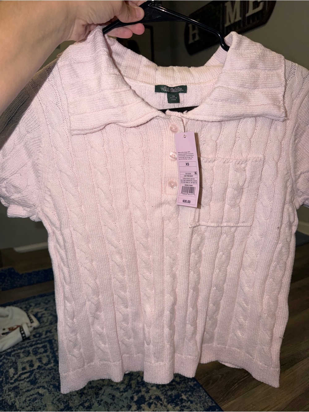 wild fable Light Pink Cable-Knit Collared Sweater - Picture 1 of 2
